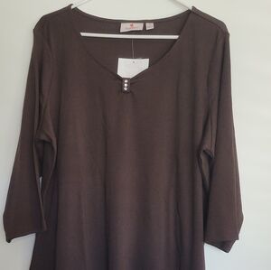 Quaker Factory 1X Brown 3/4 Sleeve Top